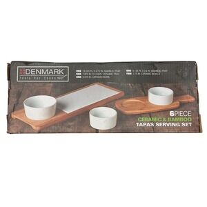 Denmark Tools For Cooks 6 Piece Ceramic &‎ Bamboo Tapas Serving Set New